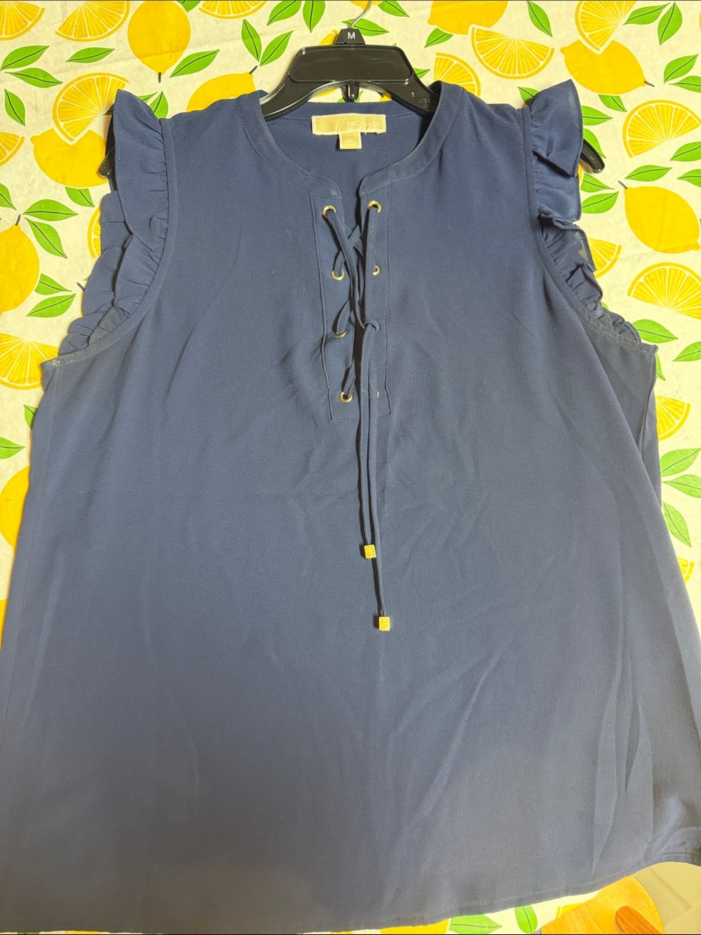 MICHAEL Michael Kors Navy Sleeveless Lace-Up Ruffle Blouse